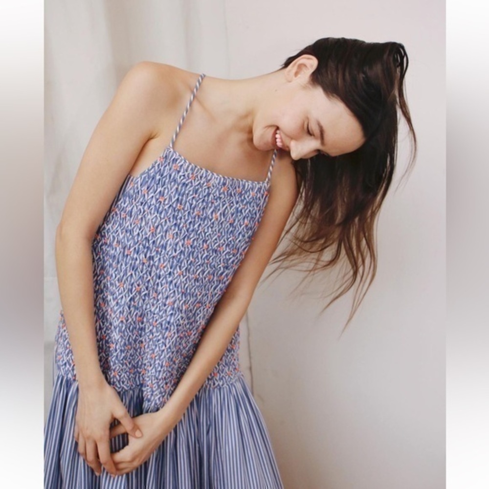 Tanya Taylor Cindy Embroidered Drop Waist Midi Dress Tea Cocktail Party NWT